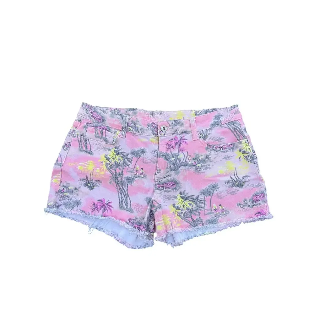 Arizona Jean Co Tropical Print Cutoff Denim Shorts Size 11